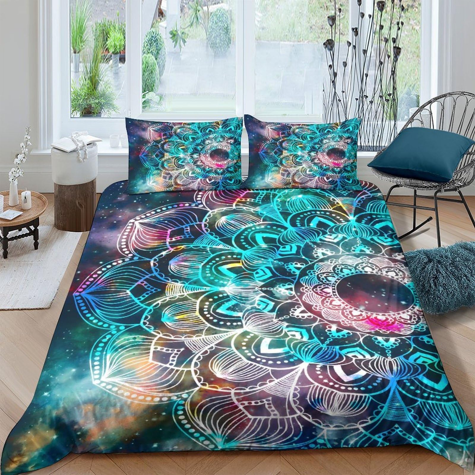 Ctjqhvkz Style-1 3D Printed Mandala Peacock Fitted Sheet Microfiber Soft Anti-Slip Mattress Cover For Bedroom Dorm Decor Single（135X200cm）