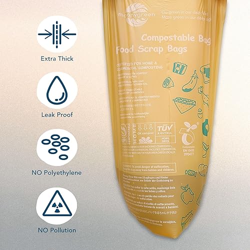 Miniatura 9 de Moonygreen Bolsas de basura compostables de 13 galones, bolsas altas de basura de alimentos de cocina, US BPI ASTM D6400 y Europe OK Compost Home,