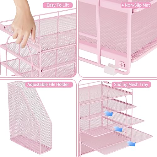 Miniatura 6 de AUPSEN Organizadores y accesorios de escritorio rosa, organizador de archivos de papel de escritorio de 5 niveles con soporte ajustable para