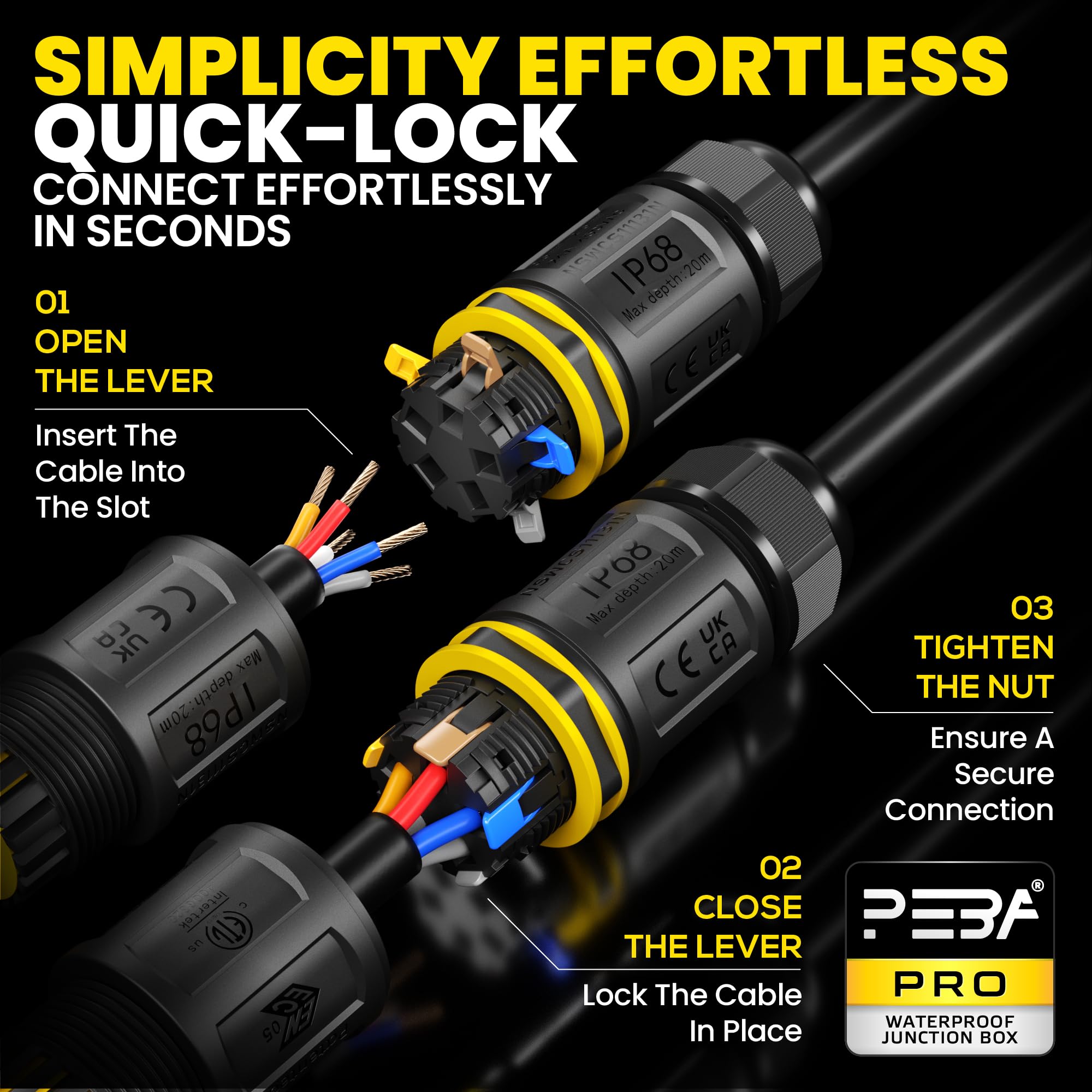 PEBA IP68 Waterproof Cable Connector Outdoor, 2 Way Waterproof Junction Box Outdoor Cable Connector, 5 Pins Wire Connector - Image 2