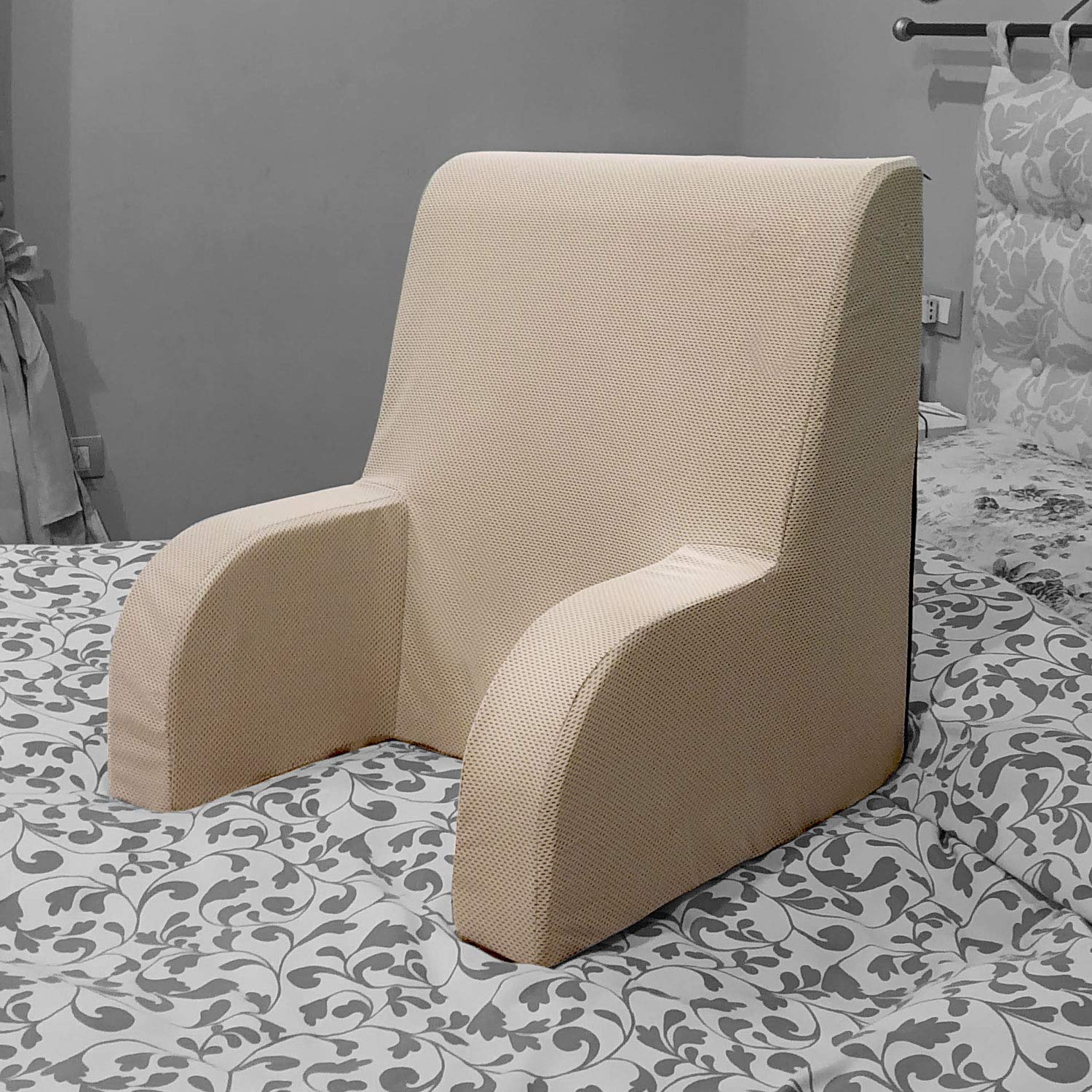 Poltrona comodone PLUS DISPOSITIVO MEDICO, schienale ortopedico con tessuto sfoderabile e lavabile. Poltroncina da letto per anziani o allattamento, poggia schiena letto Grande