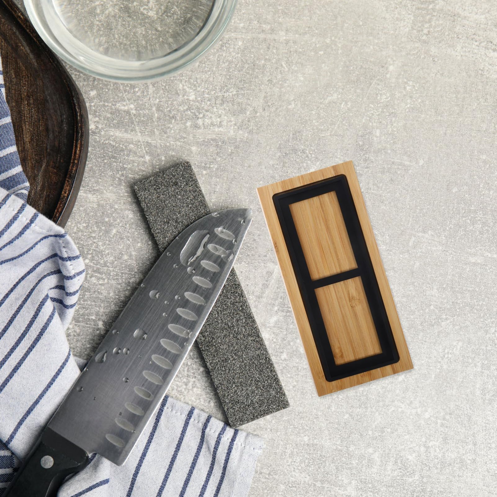 Base in Legno per Pietra per Affilare con Supporto in Silicone Antiscivolo 180x60x30 mm, Accessorio Stabile per Affilatura Lame