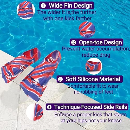 Miniatura 28 de Aletas de natación para niños, cómodas aletas de silicona para nadar y bucear, tamaño adecuado para principiantes, niños, niñas, niños y adultos