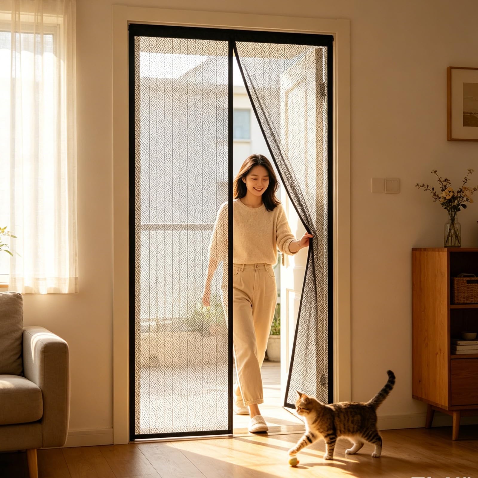 Gaifnag Black Fly Screen Door 178 X 165 Cm Hundreds Of Sizes, Anti Mosquito Mesh Curtain With Powerful Magnets Magnetic Bug Mesh Curtain For Front Doors, Sliding Doors,