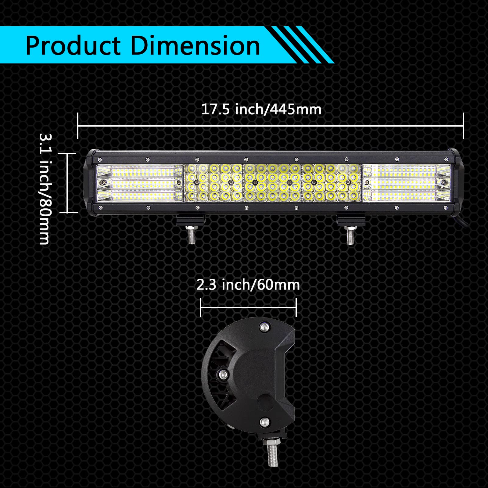 RIGIDON 45cm 18 pollici 450W Barra luminosa a LED Fuoristrada con 12V Cablaggio, 2pcs 10cm 60W Spot Fari led trattore, impermeabile Luce da Lavoro per 4x4 Offroad Auto Camion ATV Barca 6000K bianca