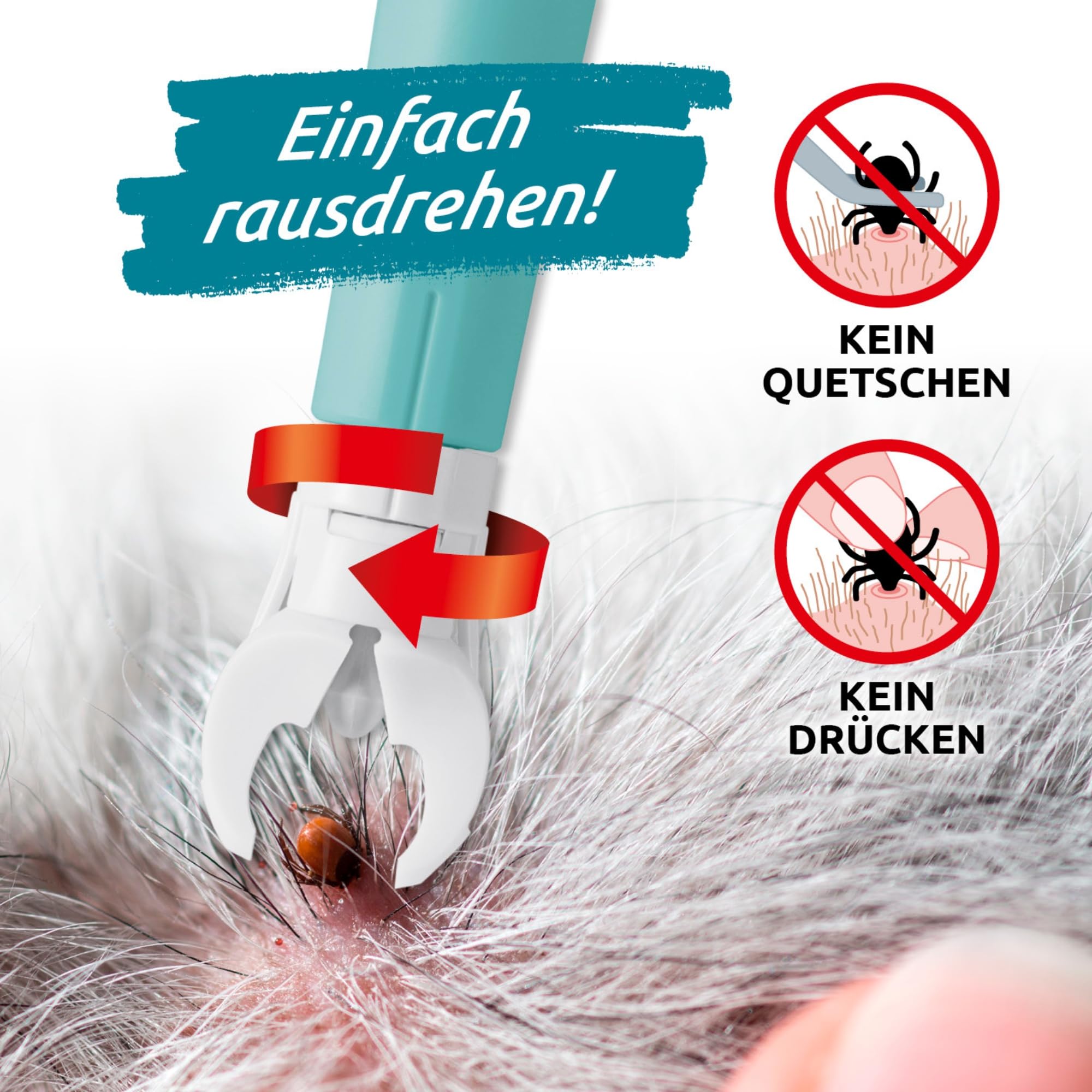 tickSAFE 2 Stück Zeckengreifer Tier mit rotierendem Greiferkopf | Die bessere Alternative zur Zeckenzange - kein Quetschen, Ziehen oder Drücken - einfach schonend rausdrehen