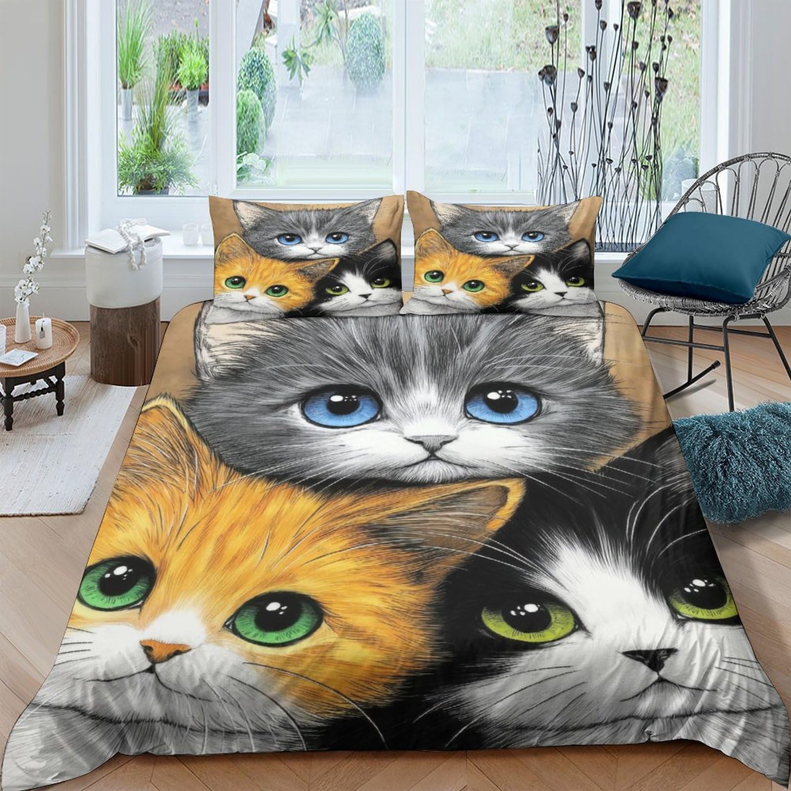 Ctjqhvkz Style-2 3D Printed Cute Cat Fitted Sheet Microfiber Soft Breathable Kitten Face Bed Cover For Bedroom Guest Room Dorm Mattress Protection Single（135X200cm）