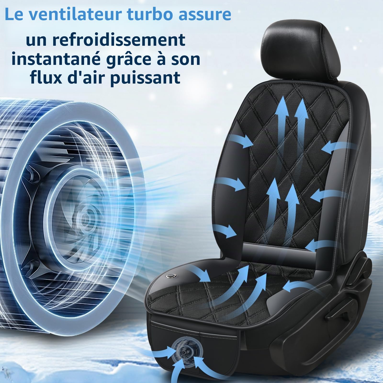 FLORICH Housses d'été pour Sièges de Voiture avec Ventilateur Turbo, 3 Vitesses, Respirantes, Taille Universelle pour Voitures, SUV, Camions et Fourgonnettes