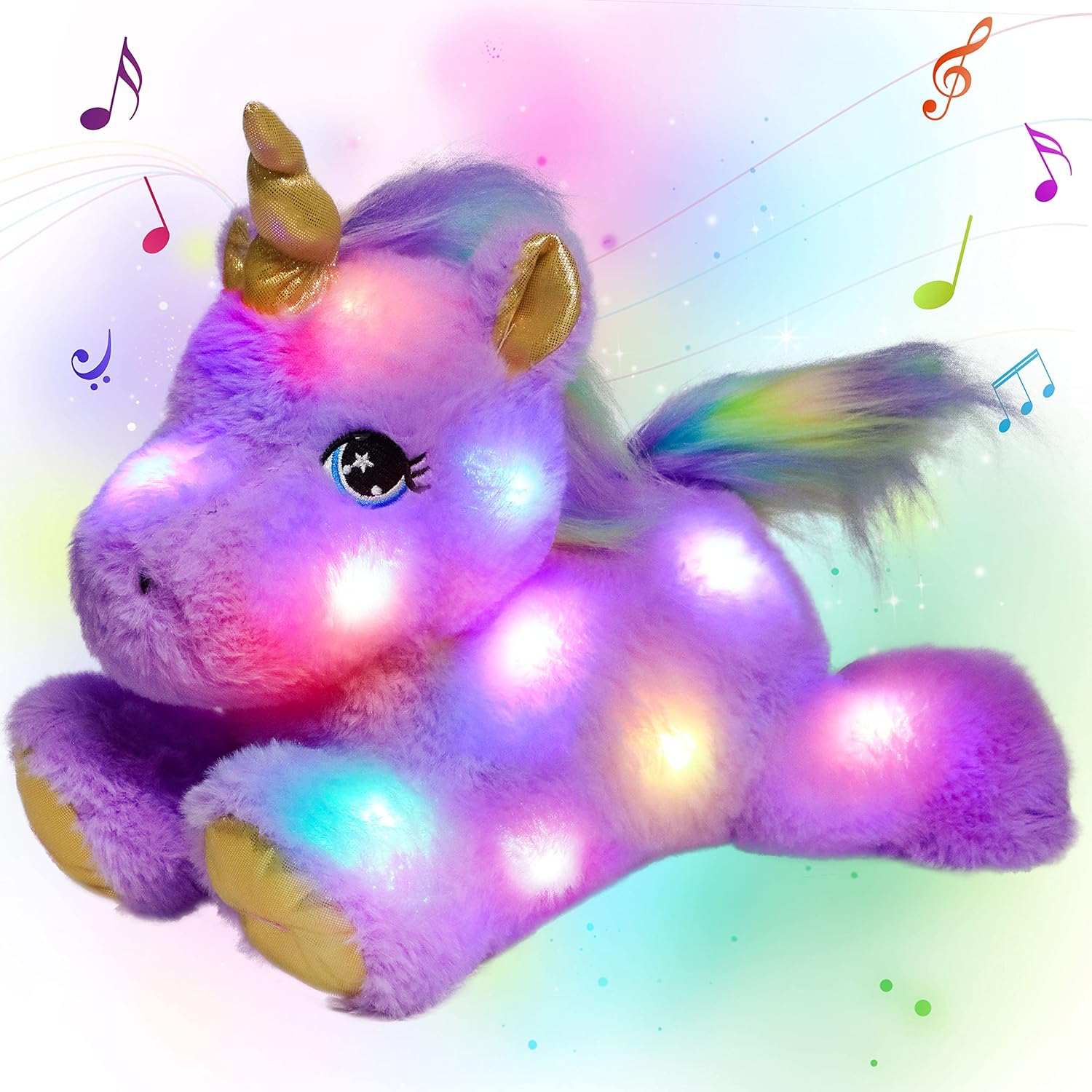 Cuteoy Glowing LED Light-up Purple Unicorn Nightlight Toys Musical Plush Stuffed Animal Singing Lullabies Birthday Christmas Plushies Gifts for Kids Boys Girls,13"