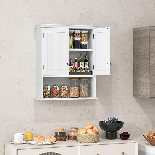 Miniatura 4 de GOFLAME Armario de pared para baño, gabinete de medicina montado en la pared que ahorra espacio con estante ajustable, perno de expansión de estante