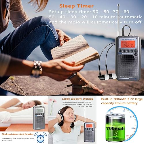 Miniatura 3 de EXMAX EXD-737 Aviación FMAMSWBanda de onda corta Receptor de radio NOAA Radios meteorológicos VHF Airband Portátil de banda completa Frecuencia de