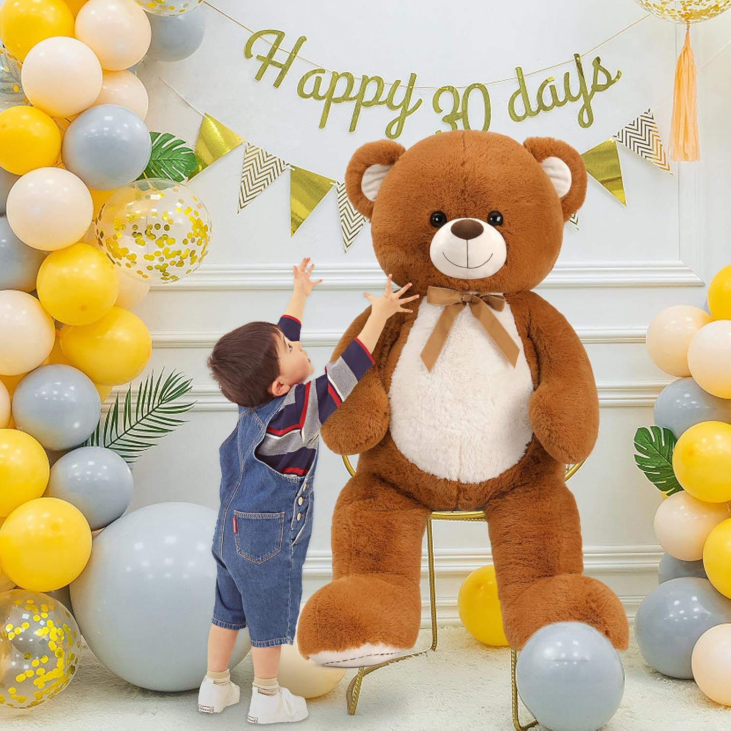 Tezituor Big Teddy Bear 52", Fluffy Life Size Stuffed Animal 4.3ft for Baby Shower, Giant Plush Gift for Kids, Girlfriend, Boyfriend, Dark Brown