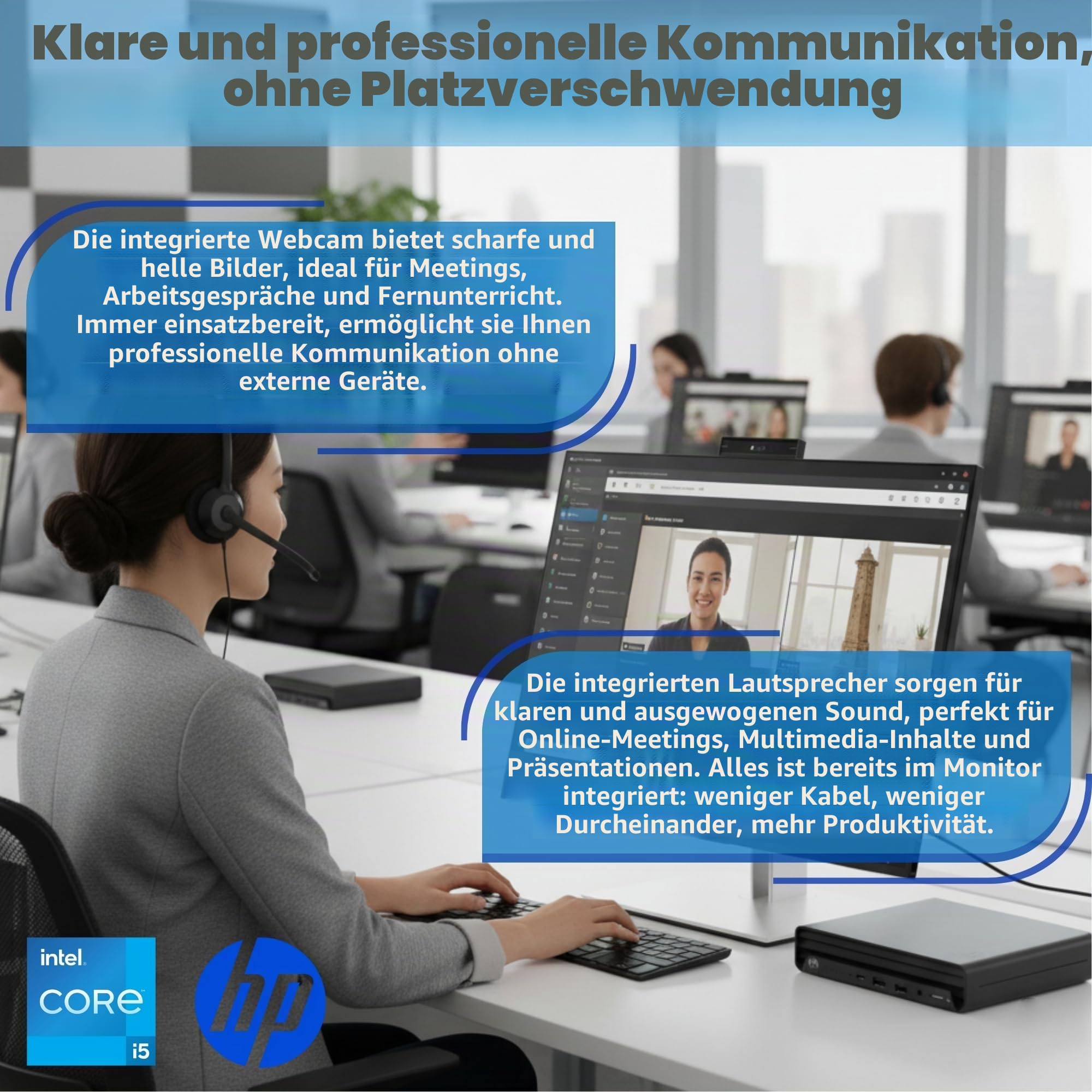 HP Mini Business und Office i5 10500t 16GB RAM SSD 1 Tera Win 11 Pro mit Monitor Lautsprecher & Mikrofone Web Cam Windows 11 Professional 36 Monate Garantie