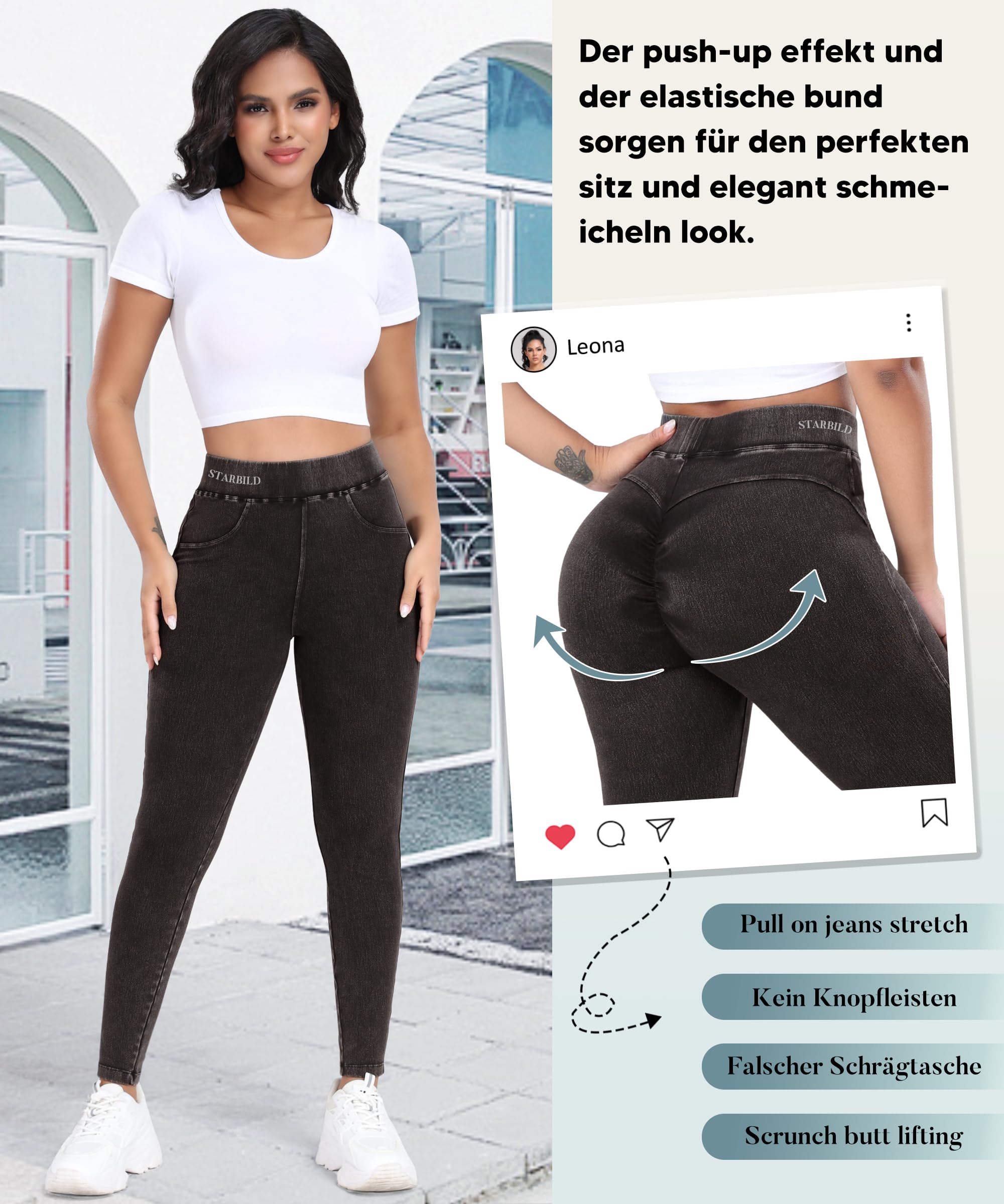 STARBILD Skinny Jeans Damen Scrunch Butt, Slim Fit Leggings Push Up, Jeggings Stretch Hose High Waist