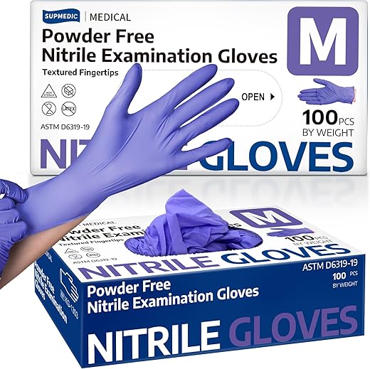 Nitrile Exam Gloves, Powder-Free Latex-Free Food Safe Cleaning First Aid Disposable Medical Glove, Purple 100 Pcs