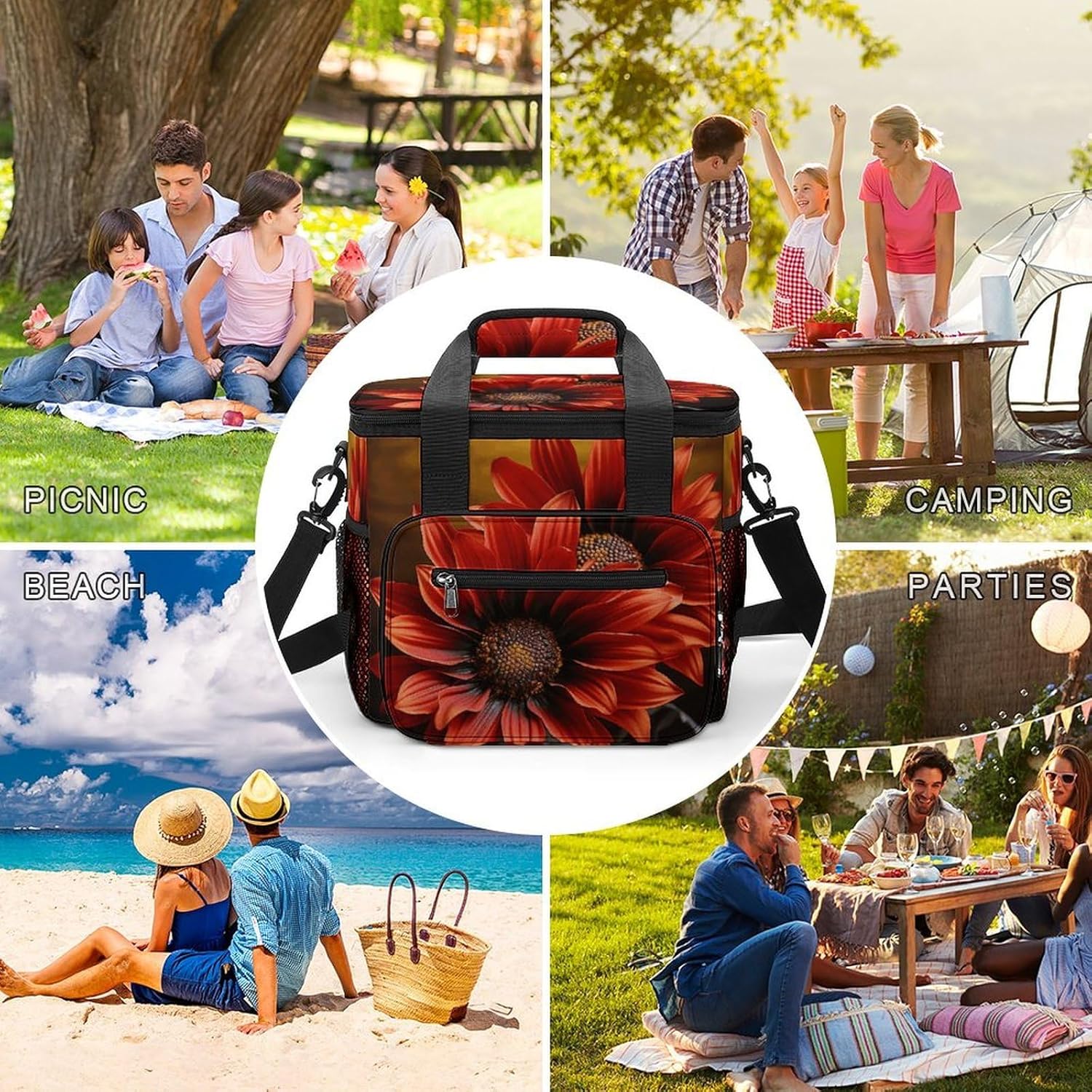 Red Sunflower Cooler Bags Portable Soft Cooler Bag Lightweight Ice Chest Insulated Lunch Bags Camping Cooler Bag Cooler Lunch Tote Coolers for Picnic Travel Beach
