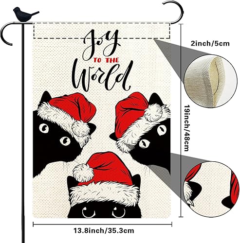 Miniatura 6 de Bandera de Navidad de gato negro para alegría exterior al mundo, invierno, Navidad, gato, arpillera, bandera de jardín de 12 x 18 pulgadas de doble
