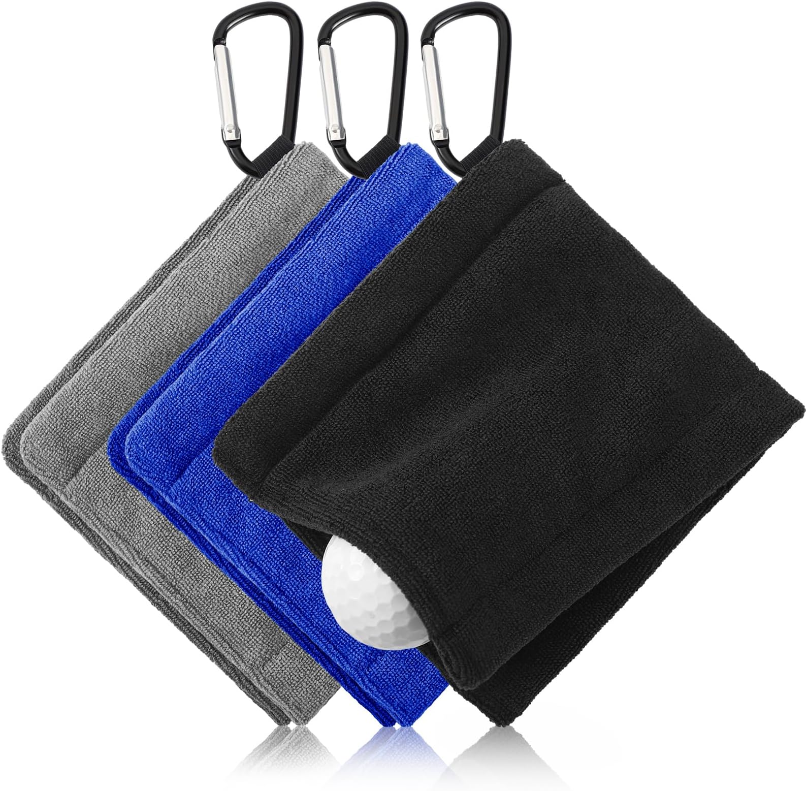 SmoothNovelty 12 Pcs Golf Towel with Clip 5.5 x 5.5 Inches Wet and Dry Portable Golf Ball Towel Small Golf Club Towel for Pocket Bag Pouch Golf Cleaner Accessories Golf Gifts for Men Women, 3 Colors