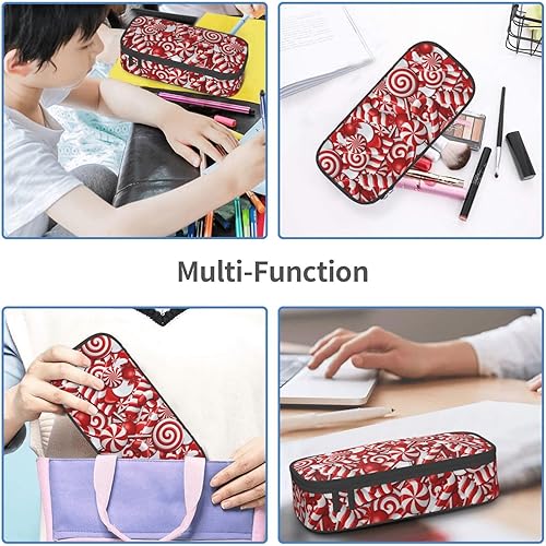 Miniatura 7 de Estuche organizador de bastón de caramelo de Navidad, color rojo y blanco, gran capacidad, papelería con cremallera, suministros escolares, bolsa