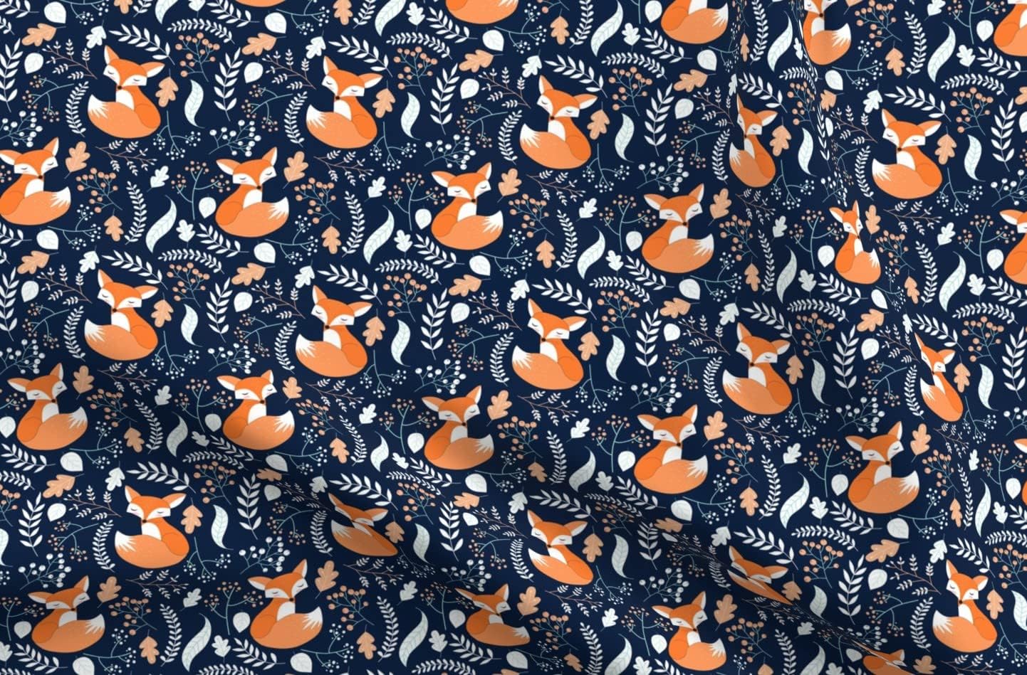 Spoonflower Fabric - Fox Foxes Navy Nursery Woodland Animals Kids Kids Room Animal Printed on Organic Cotton Sateen Fabric by The Yard - Sewing Quilting Apparel Home Decor