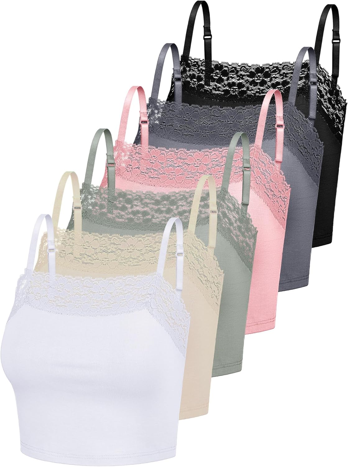 Bencailor 6 Pcs Women's Lace Camisole Spaghetti Strap Bralettes Crop Tops Half Cami Bandeau Tank