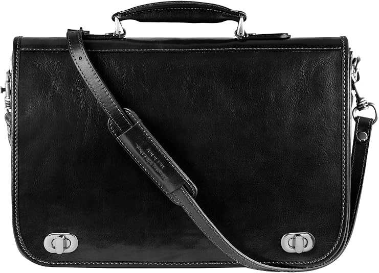 Time Resistance Leather Briefcase for Men - Italian Full Grain Leather Laptop Bag - Messenger Bag - Gift Box Included