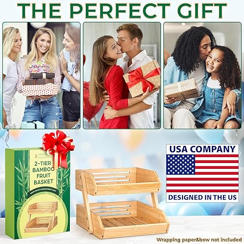 Miniatura 8 de Cesta de frutas, organizador de almacenamiento de frutas y verduras de bambú de 3 niveles para encimera de cocina, ligero y fácil de ensamblar,