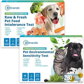 5Strands Raw & Fresh Pet Food Intolerance & Environmental Sensitivity Test, At Home Hair Analysis for Dogs & Cats, Evaluate Diet Responses & External Exposures, Results in 4 Days