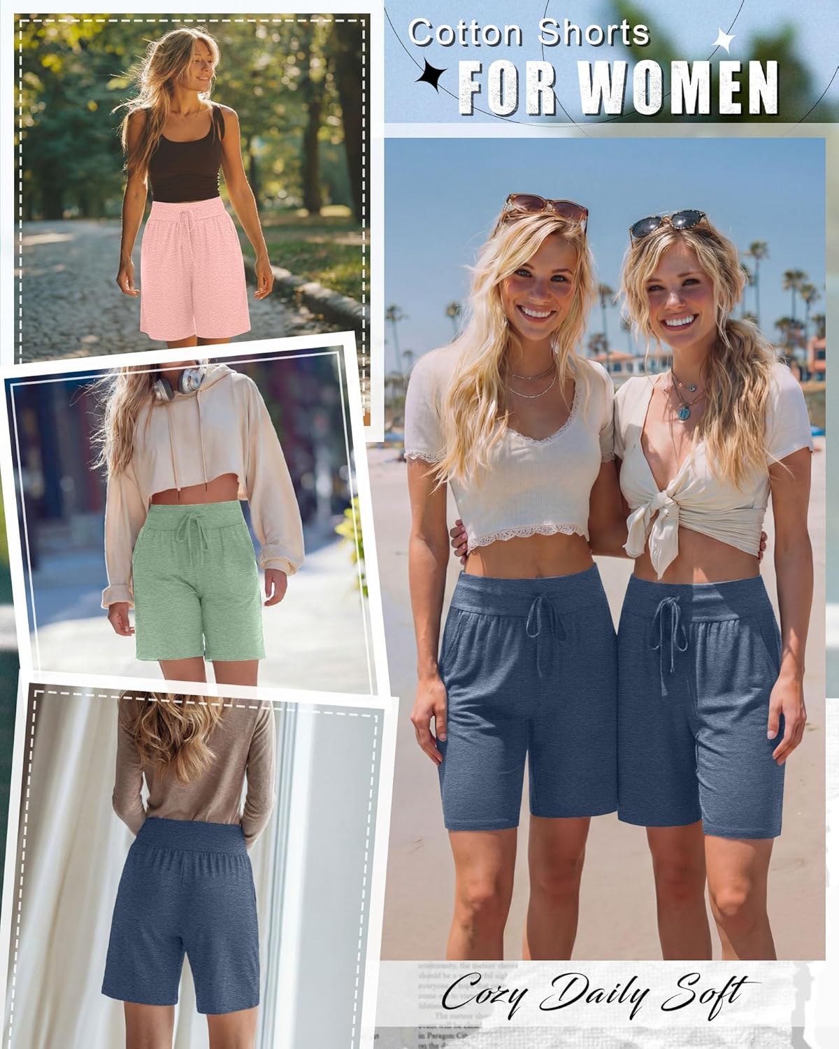 Neer 3 Pack Bermuda Shorts for Women Wide Leg High Waisted Drawstring Gym Shorts with Pocket