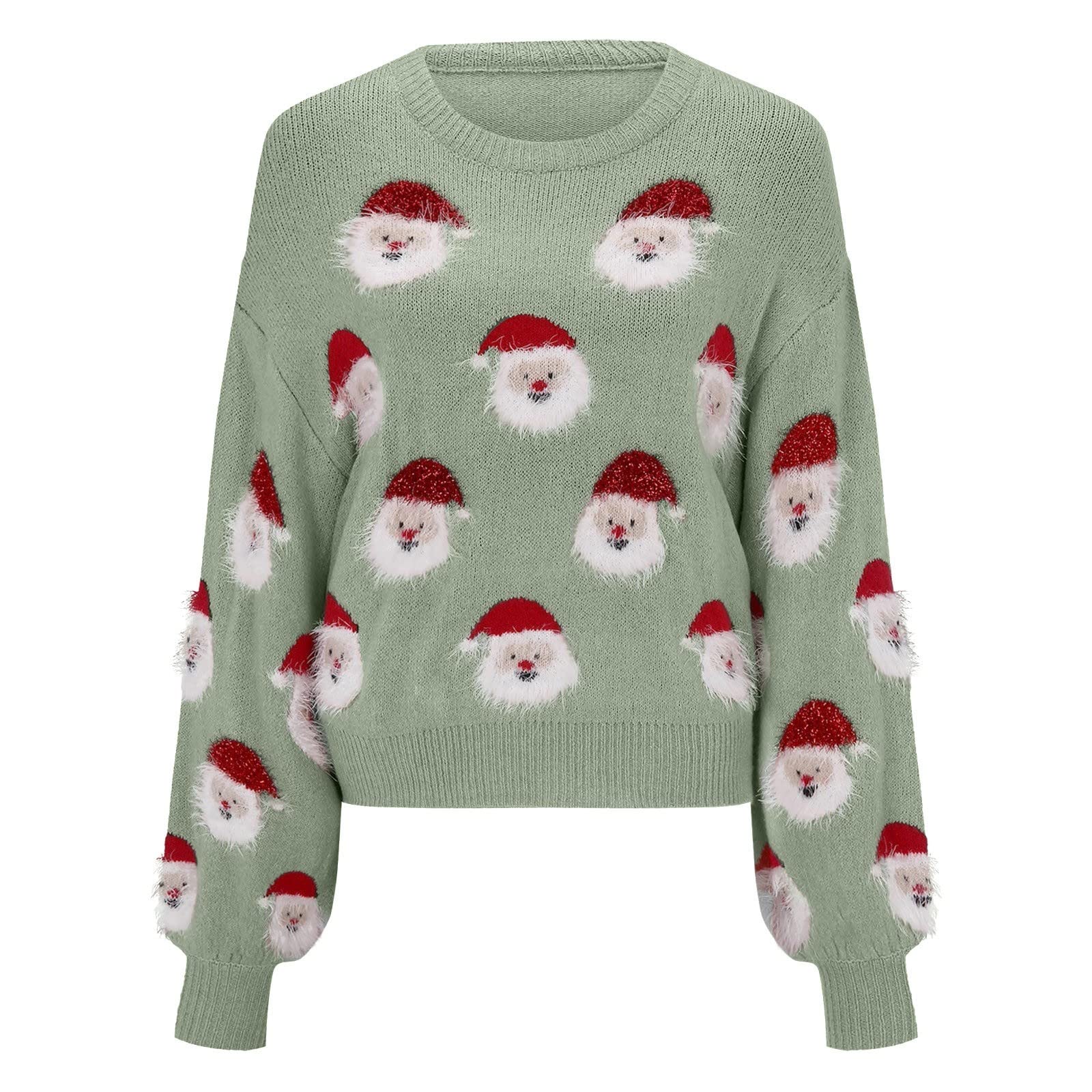 Maglione natalizio da donna a girocollo carino inverno autunno maglioni a tunica maglioni lavorati a maglia con stampa di Babbo Natale Kawaii Natale tinta unita elegante top graziosi maglioni per le