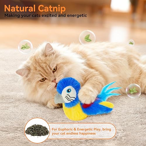 Miniatura 5 de Juguetes para gatos que aletean pájaro (no puede volar), pájaro eléctrico simulado de pájaro interactivo con alas flappy, juguete recargable