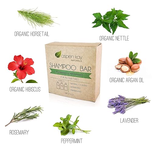 Miniatura 4 de Barra de champú y acondicionador de romero y menta con mini jabonera, barras hechas con ingredientes naturales y orgánicos, sin sulfatos, libre de