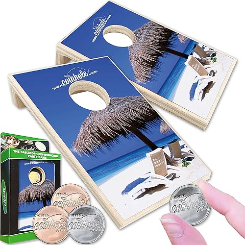 Miniatura 11 de Coinhole Juego de Mesa de Lanzamiento de Monedas para Fiesta | Juego de Cornhole de Mesa | Pequeño Juego de Viaje de Cornhole Incluye Monedas Juego