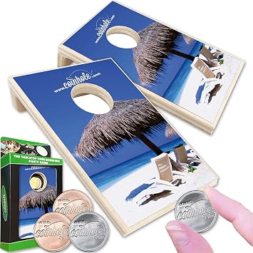 Coinhole Desktop Coin Bouncing Party Game Set | Tabletop Cornhole Board Game | Small Cornhole Travel Game Includes Coins