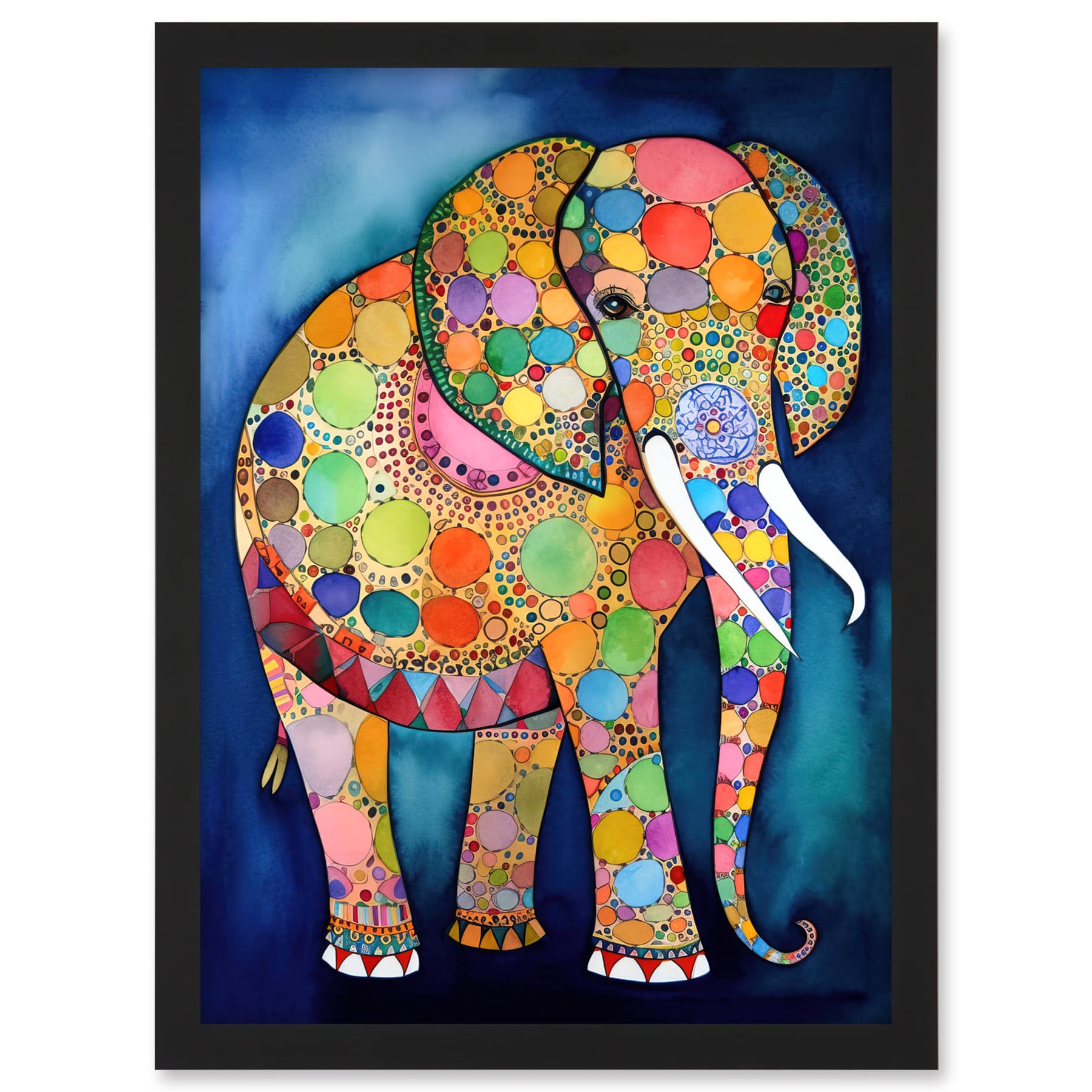 Artery8 Elephant With Patterns Folk Art Watercolour Painting Artwork Framed A3 Wall Art Print