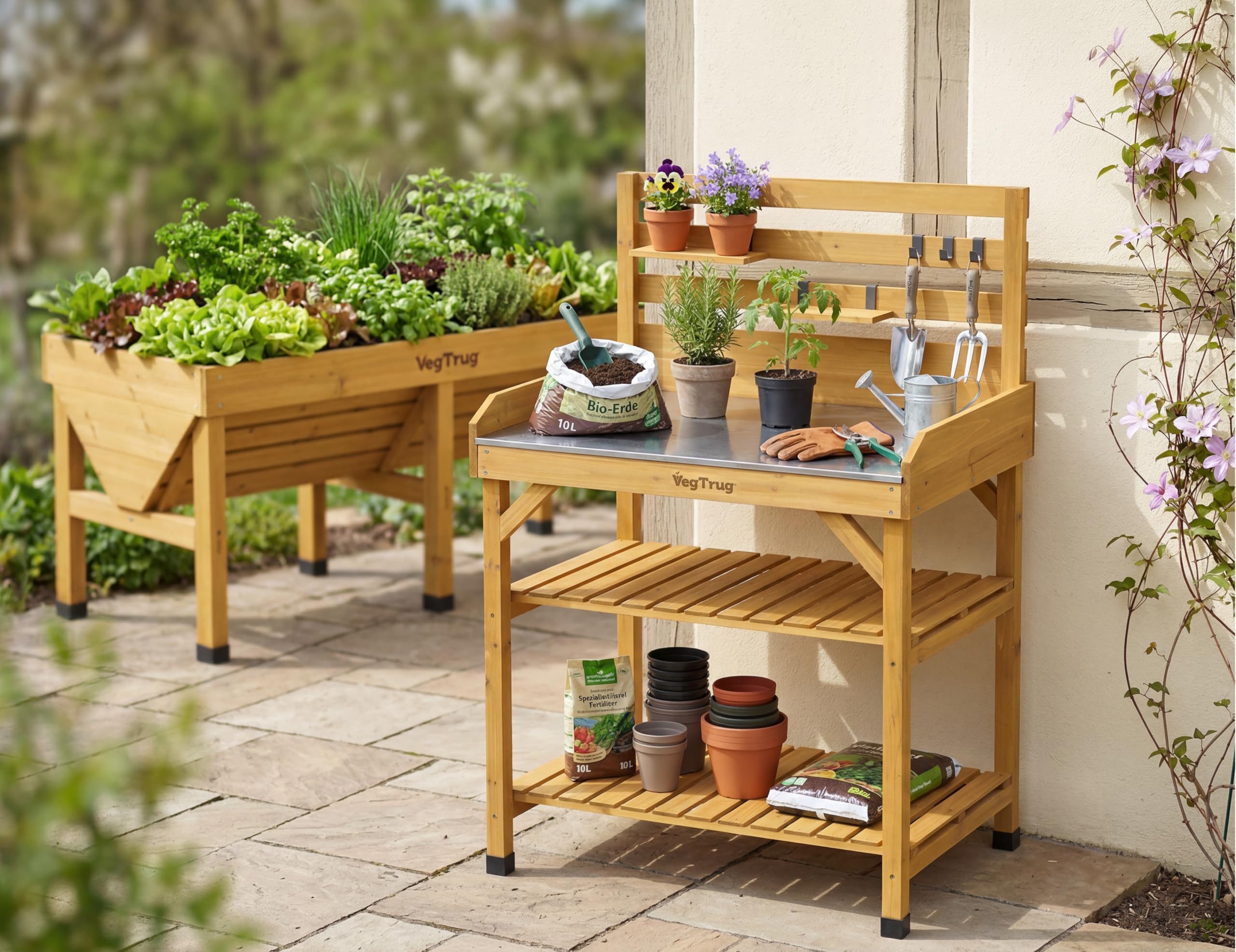 VegTrug® Mesa de Cultivo 100% Madera certificada FSC, 81 x 56 x 125 cm, Color Natural