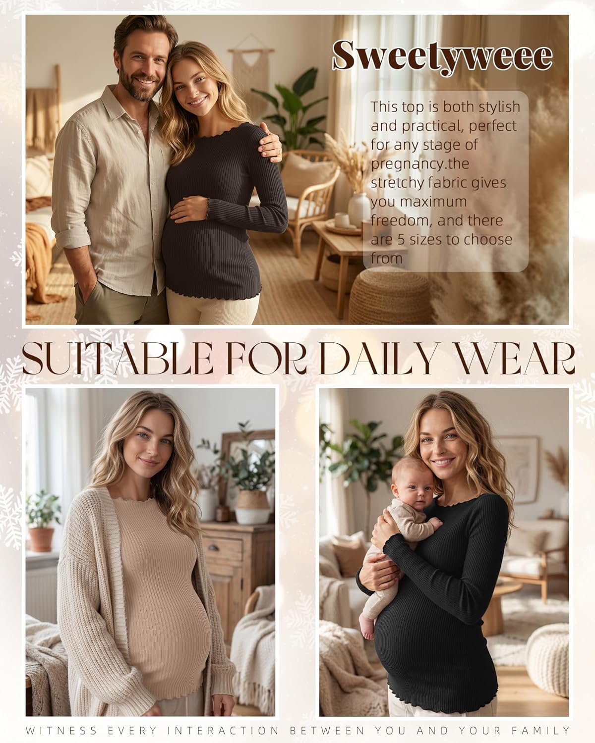 3 Pack Women's Maternity Ribbed Shirts Cotton Long Sleeve Pregnancy Tees Boat Neck Basic Tops Knit Clothes - Image 2