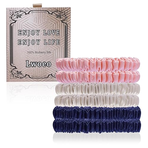 22 Momme - 6 ligas para el cabello 100% seda de morera, pequeñas coleteras de seda para mujeres y niñas, cabello fino y grueso, color negro