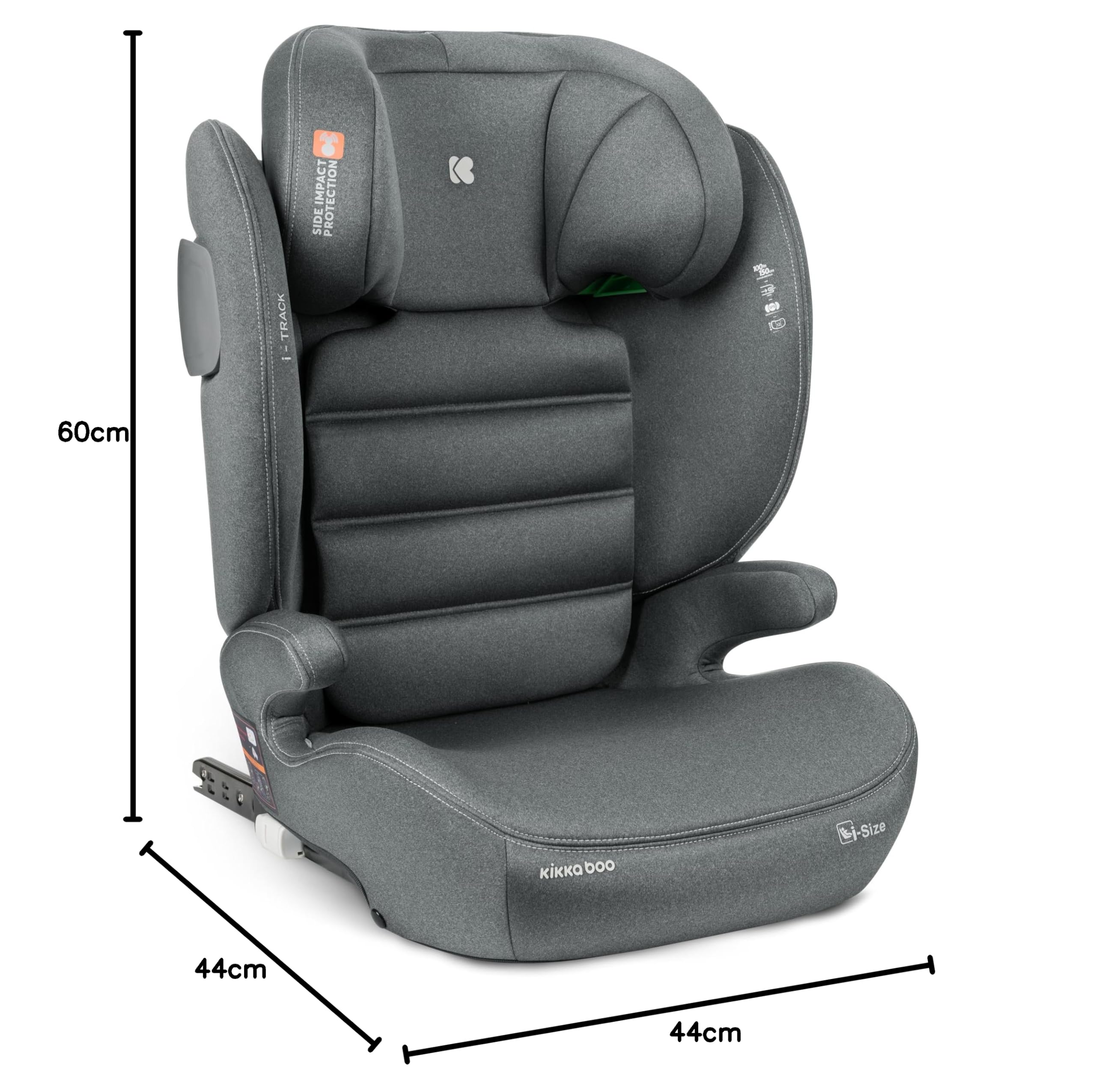 KikkaBoo Silla Coche Grupo 2-3 ISOFIX (15-36 kg) i-TRACK, Protección SPS Lateral, i-Size, 12 Posiciones Reposacabezas, Cadeira Auto Infantil, Gris