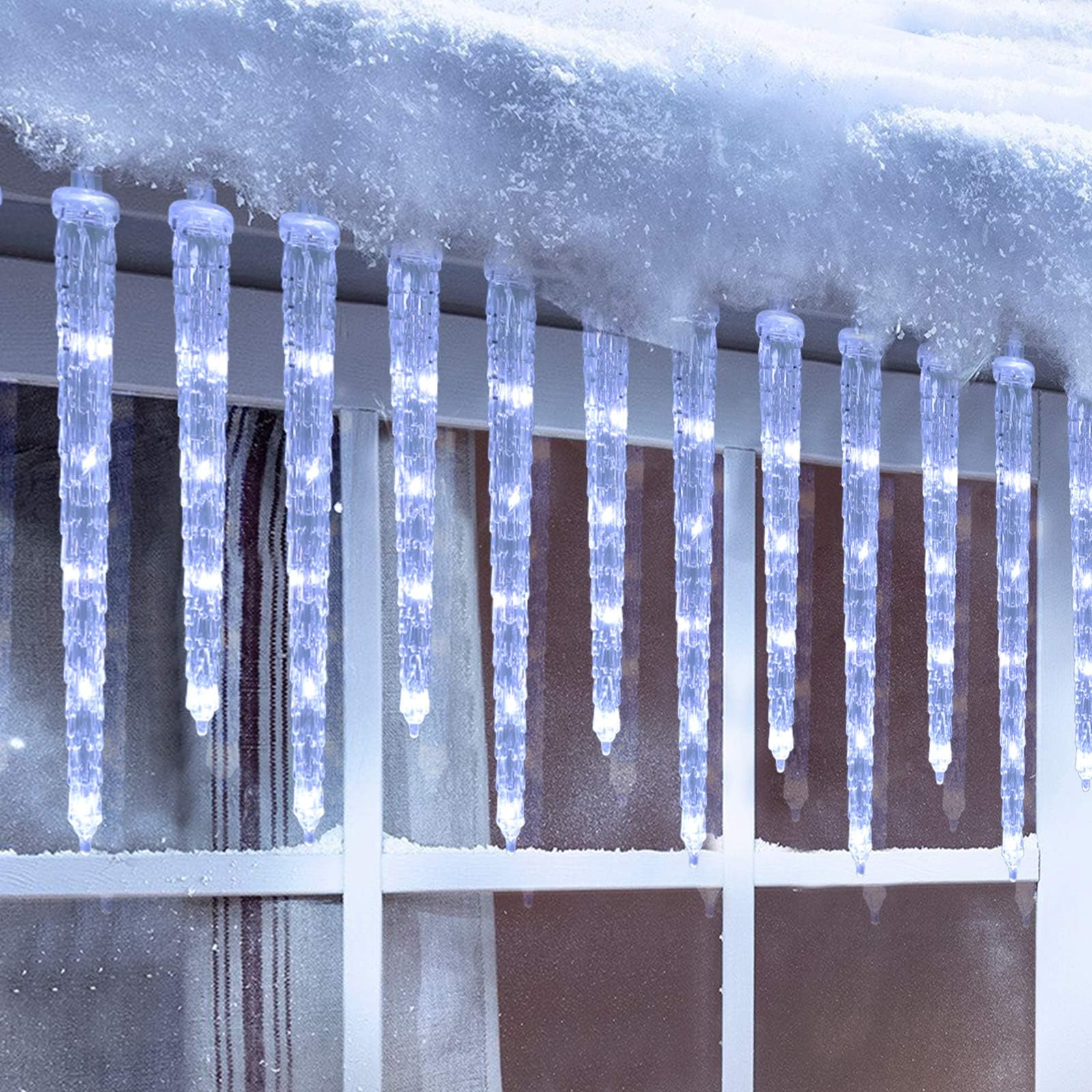 Toodour Christmas Icicle Lights Outdoor, 20 Tubes 90 LED Icicle Light with 8 Modes, Indoor Outdoor Crystal String Light, Connectable, Waterproof LED Christmas Lights for Home Holiday Party Xmas Decor