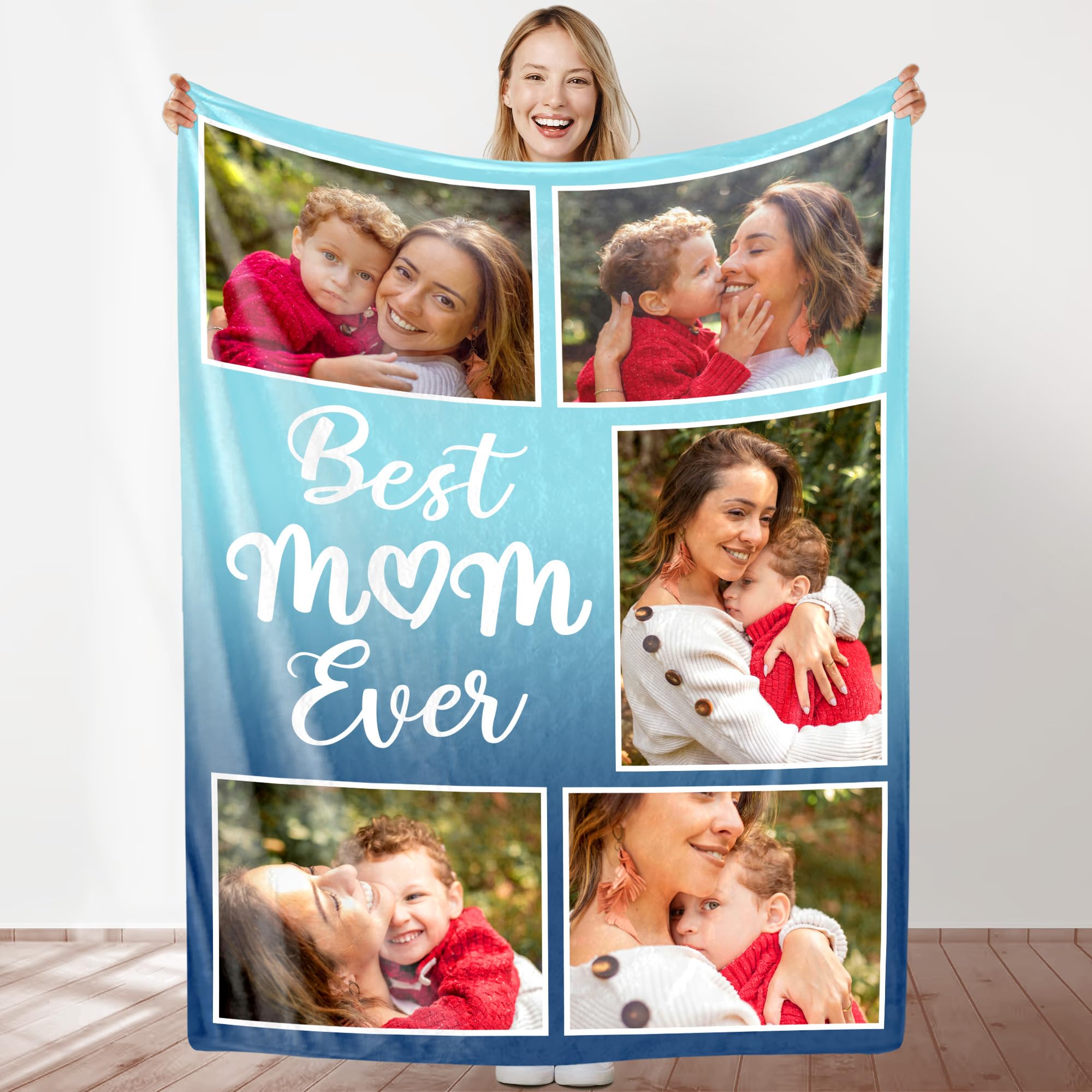 IdeaFlash Personalized Gifts for Mom,Custom Photo Blankets from Daughter Son, Customized Picture Blankets for Mothers Day Fathers Day Birthday Gifts