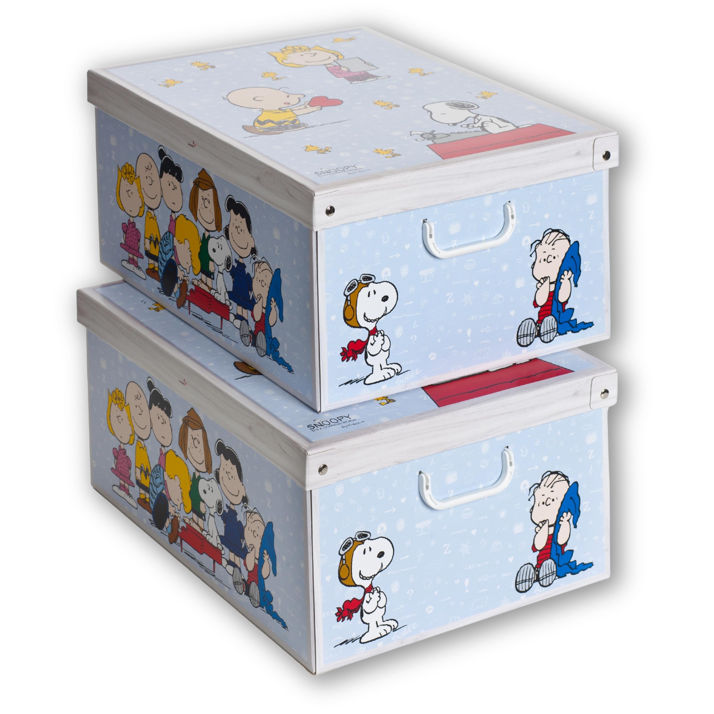 Lavatelli SET 2 Cajas SNOOPY, organizadoras de almacenamiento ropa, almacenaje decorativas en carton, 39x50x24cm, para armario, baul, bolsas, ropa, juguetes, jardineria, con tapa