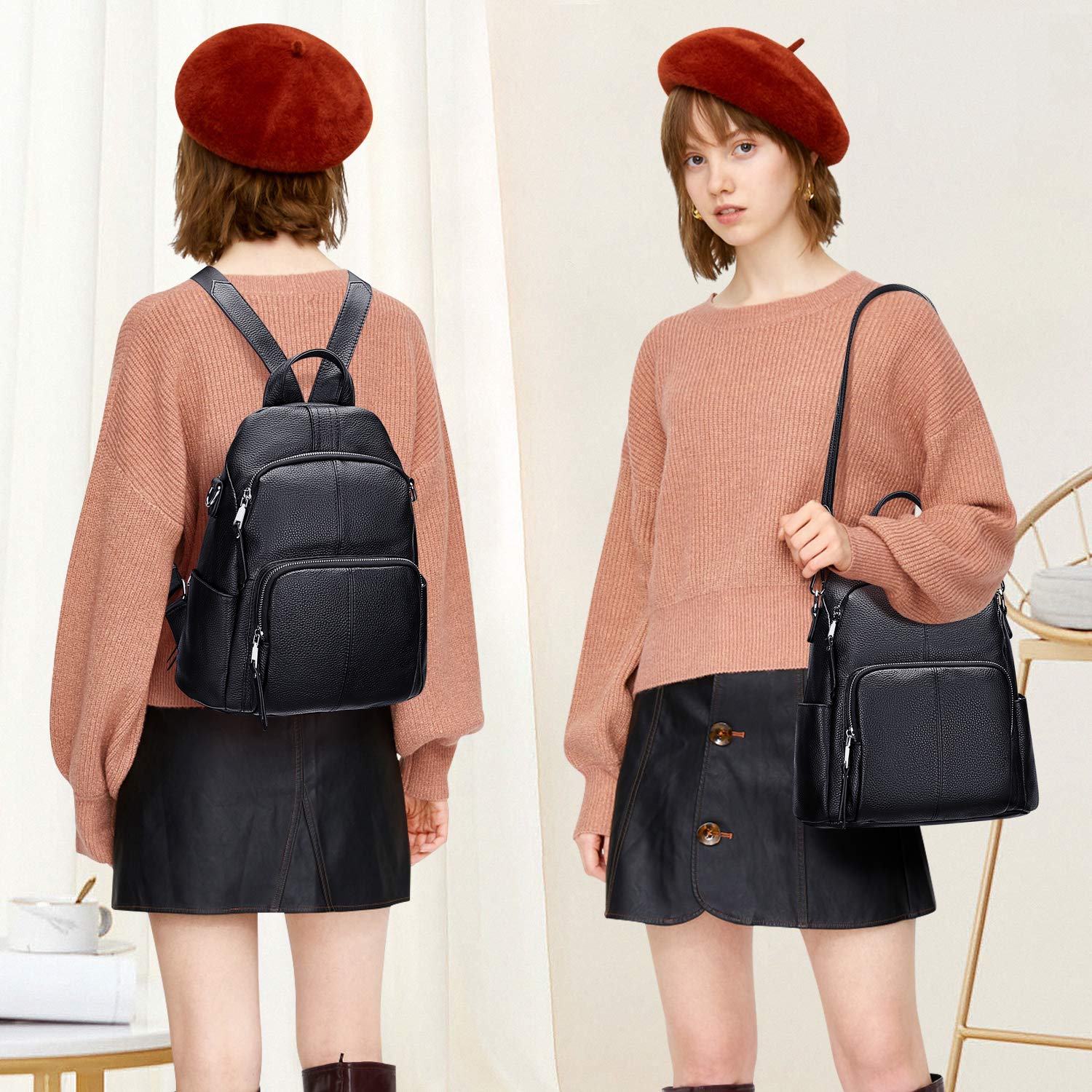 ALTOSY Sac à Dos Femme Cuir Véritable Anti-vol Mode Loisir Élégant Chic Sac porté Épaule Daypack