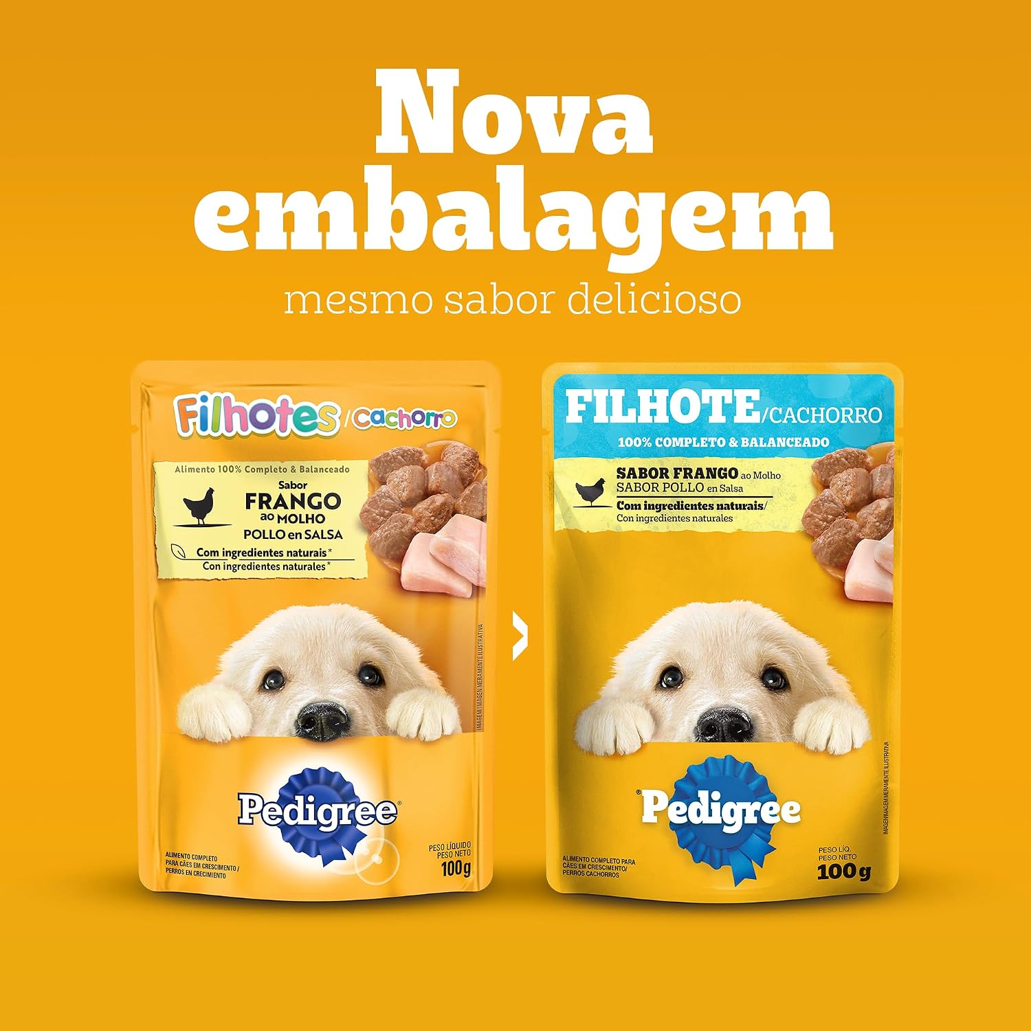 Pack Ração Úmida Pedigree Sachê Frango ao Molho para Cães Filhotes 100 g - 36 unidades
