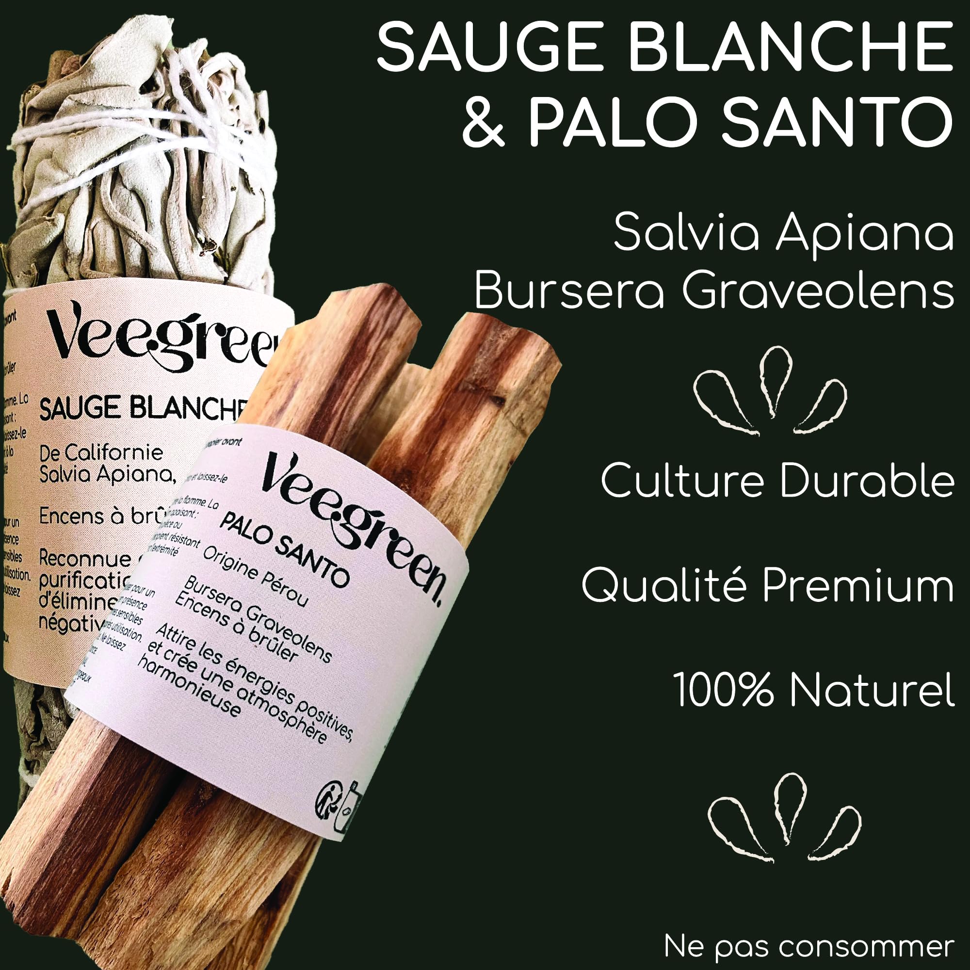 Coffret Sauge Blanche Purification Palo Santo Stick Encens Naturel Méditation Bougie Rituels 1 Sauge Blanche 1 Palo Santo