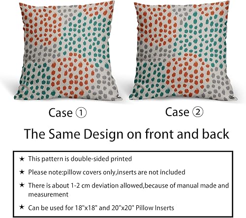 Miniatura 6 de Juego de 2 fundas de almohada de color verde azulado naranja de 18 x 18 pulgadas, color gris otoñal, diseño de puntos artísticos, almohadas