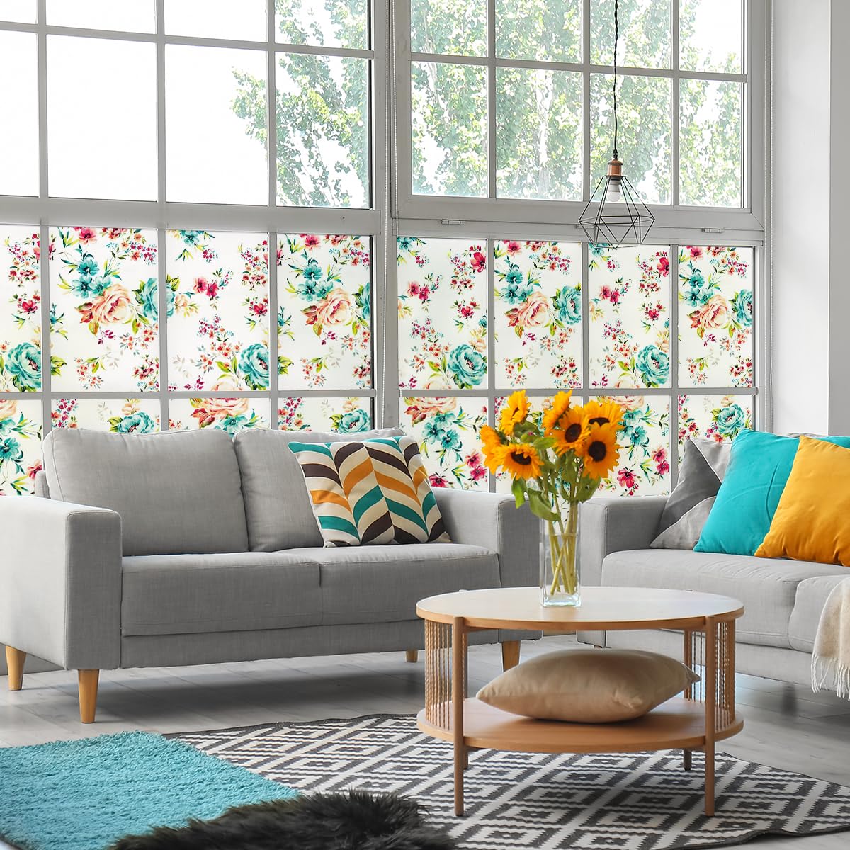 Ambiance Sticker Self-Adhesive Anti-Blackout Window Film – Floral Design – Privacy Screen Sticker for Windows and Shower Doors XL – H40 x L200 cm