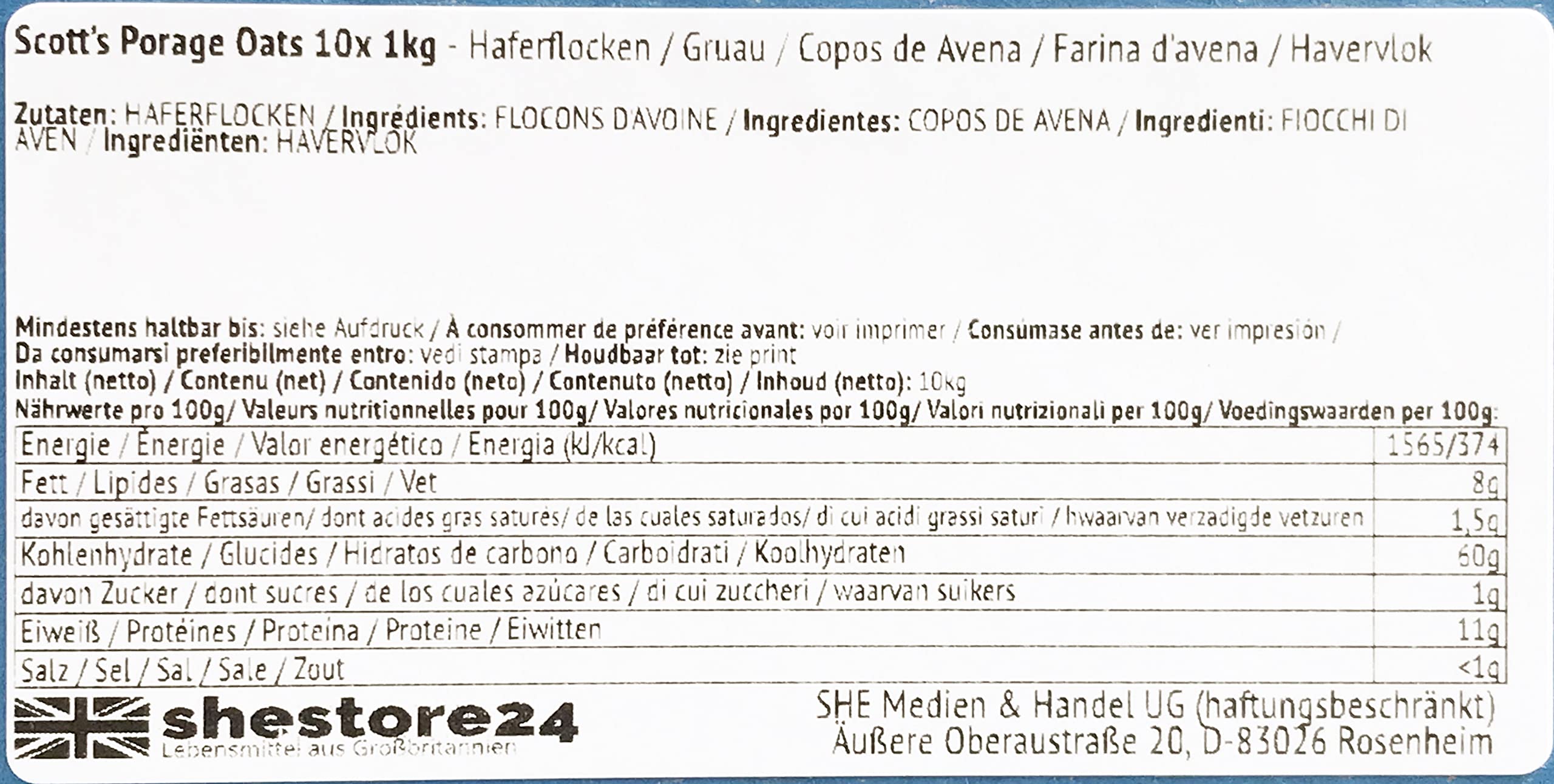 Porage Oats Haferflocken für Haferbrei 10x 1kg – importiert von Shestore24
