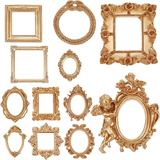 12 Pcs Mini Gold Frames, Small Vintage Frame Set, Tiny Vintage Gold Frames for Jewelry Display Photography Photo Home Holiday Wedding Halloween Party Vintages Decor