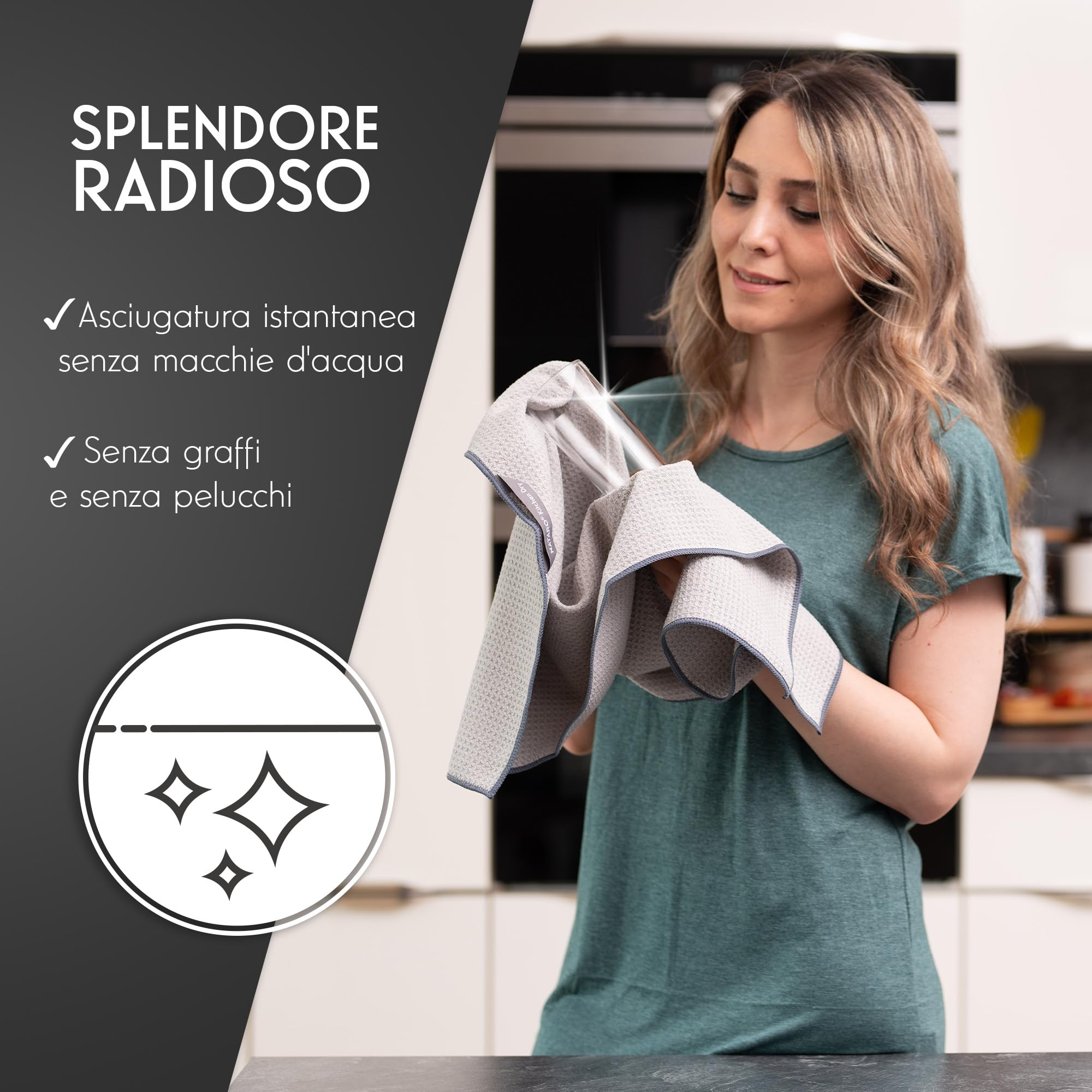 NATARO 4 Asciugatutto da cucina, strofinacci in microfibra premium, altamente assorbenti, durevoli, striature e senza pelucchi per la sua cucina, incluso strofinaccio, omaggio, grigio chiaro 70x45cm
